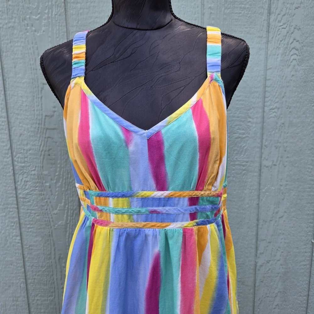 Tommy Hilfiger Women's Rainbow Striped Maxi Sundress Lined SZ 12 Beach Boho